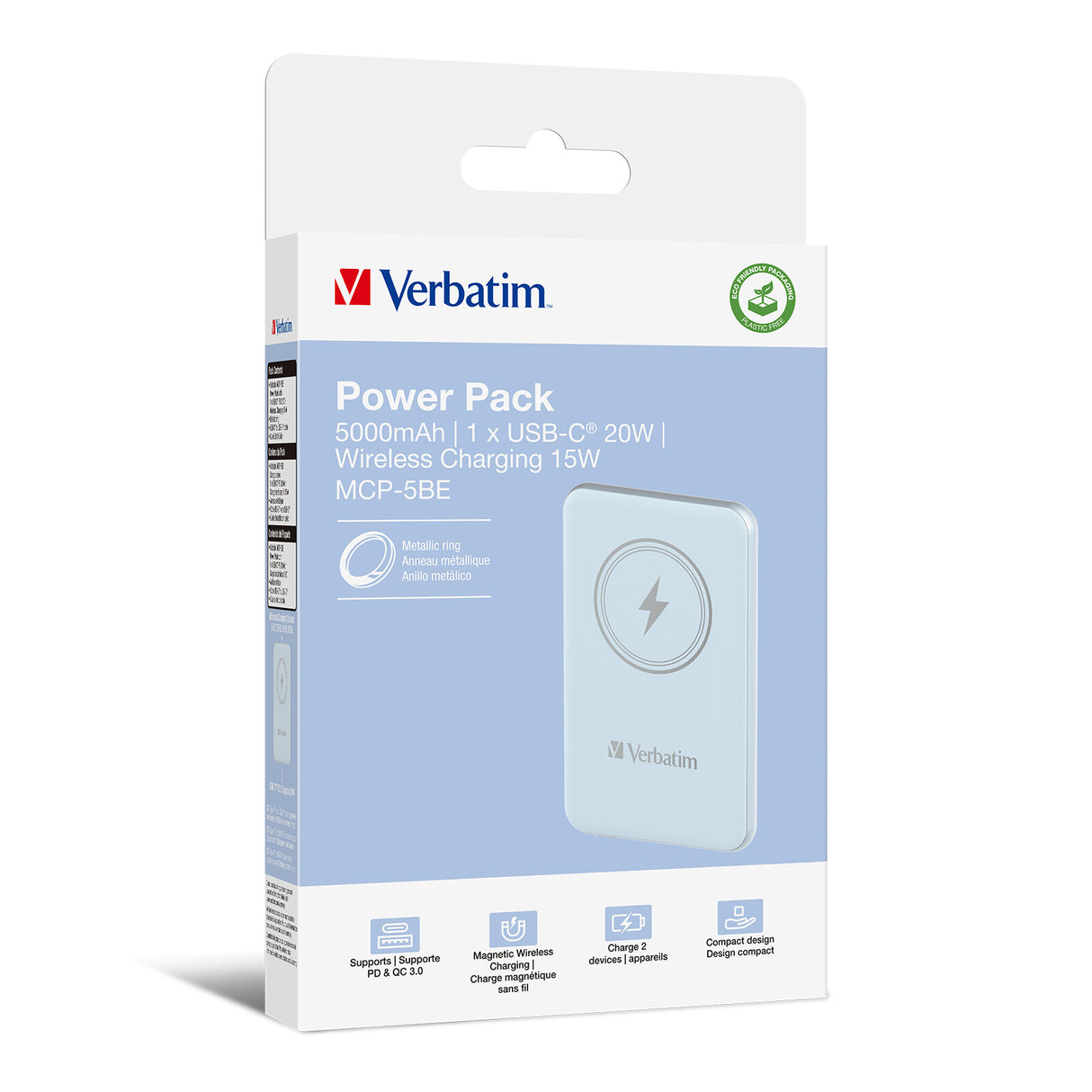 Verbatim Charge 'n' Go Lithium polymer (LiPo) 5000 mAh Trådløs opladning Blå