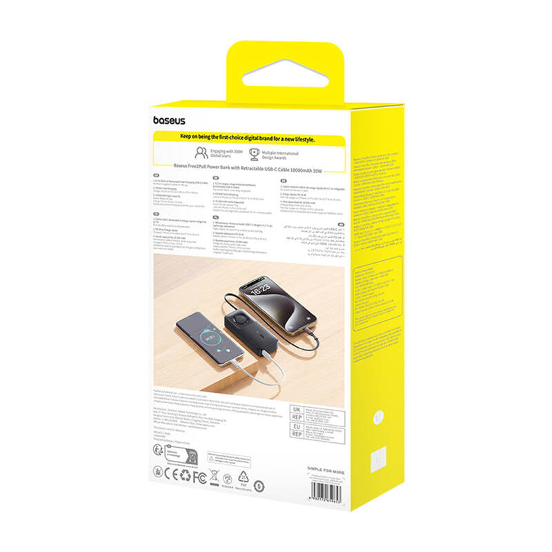 Powerbank Baseus OS Free2Pull 10000mAh 30W + kabel (sort)