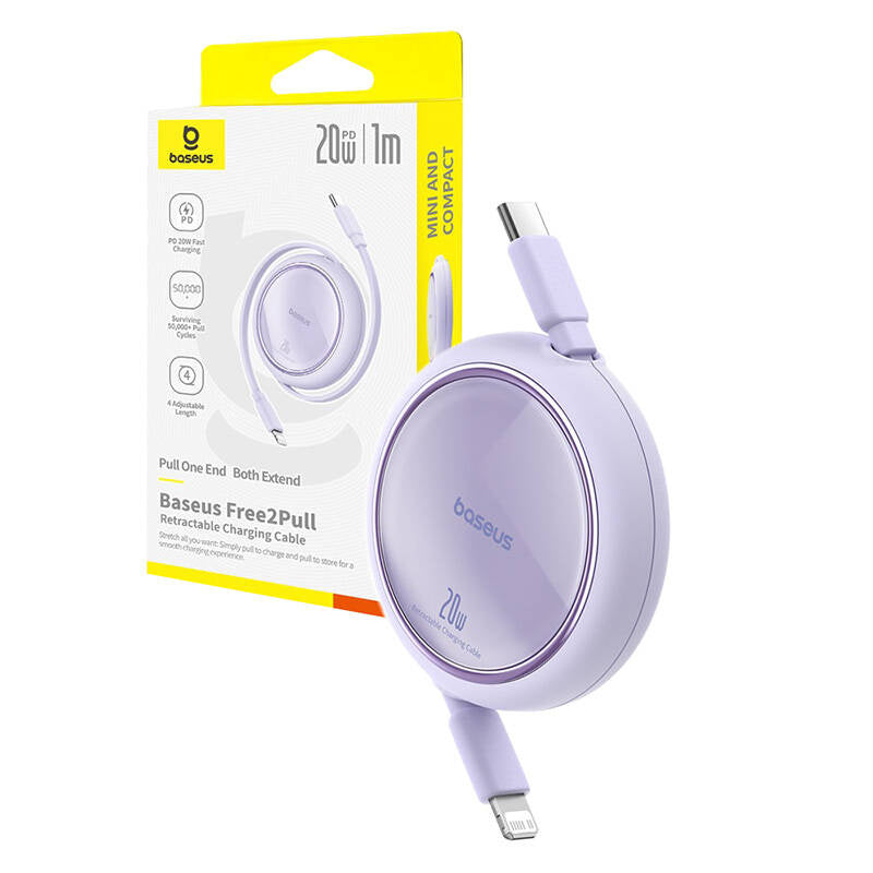 USB-kabel Baseus Free2Pull USB-C til iP 20W 1m (lila)