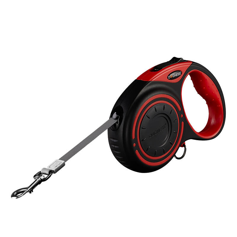 Dogness automatisk snor 5 m med lommelygte og taskebeholder (rødt)