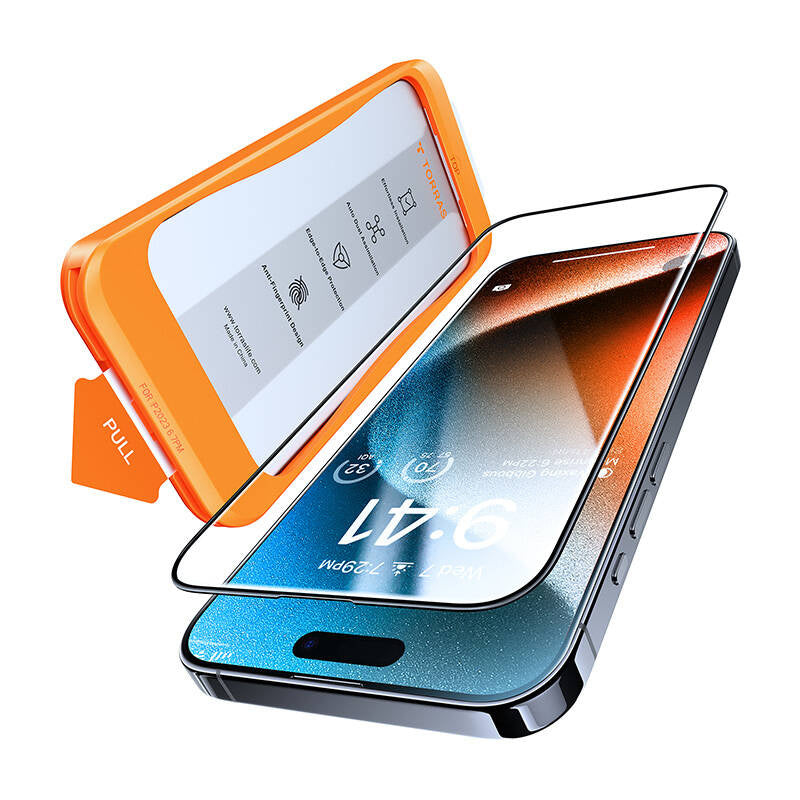 Hærdet glas til iPhone 15 Torras Install Master