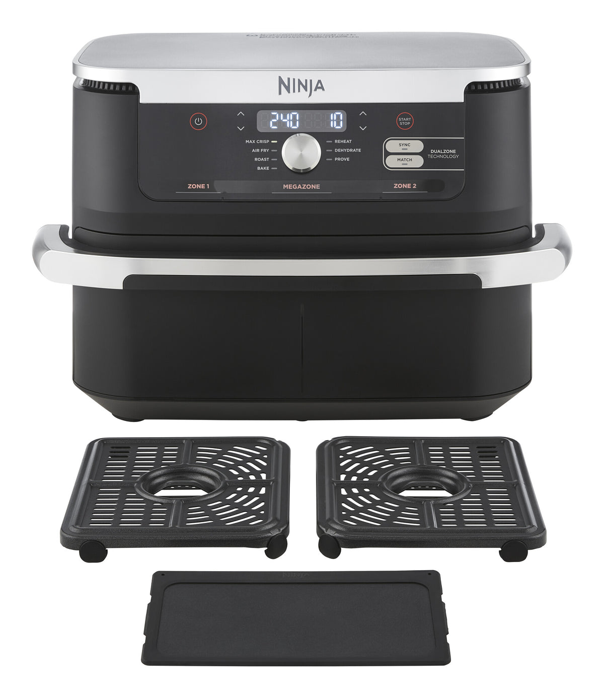 Ninja AF500EU frituregryde Dobbelt 10,4 L Enkeltstående 2470 W Varmluftsteger Sort, Rustfrit stål