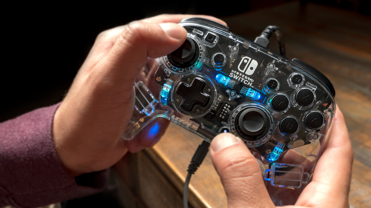 PDP Afterglow Deluxe+ Transparent USB Gamepad Analog/digital Nintendo Switch, Nintendo Switch OLED