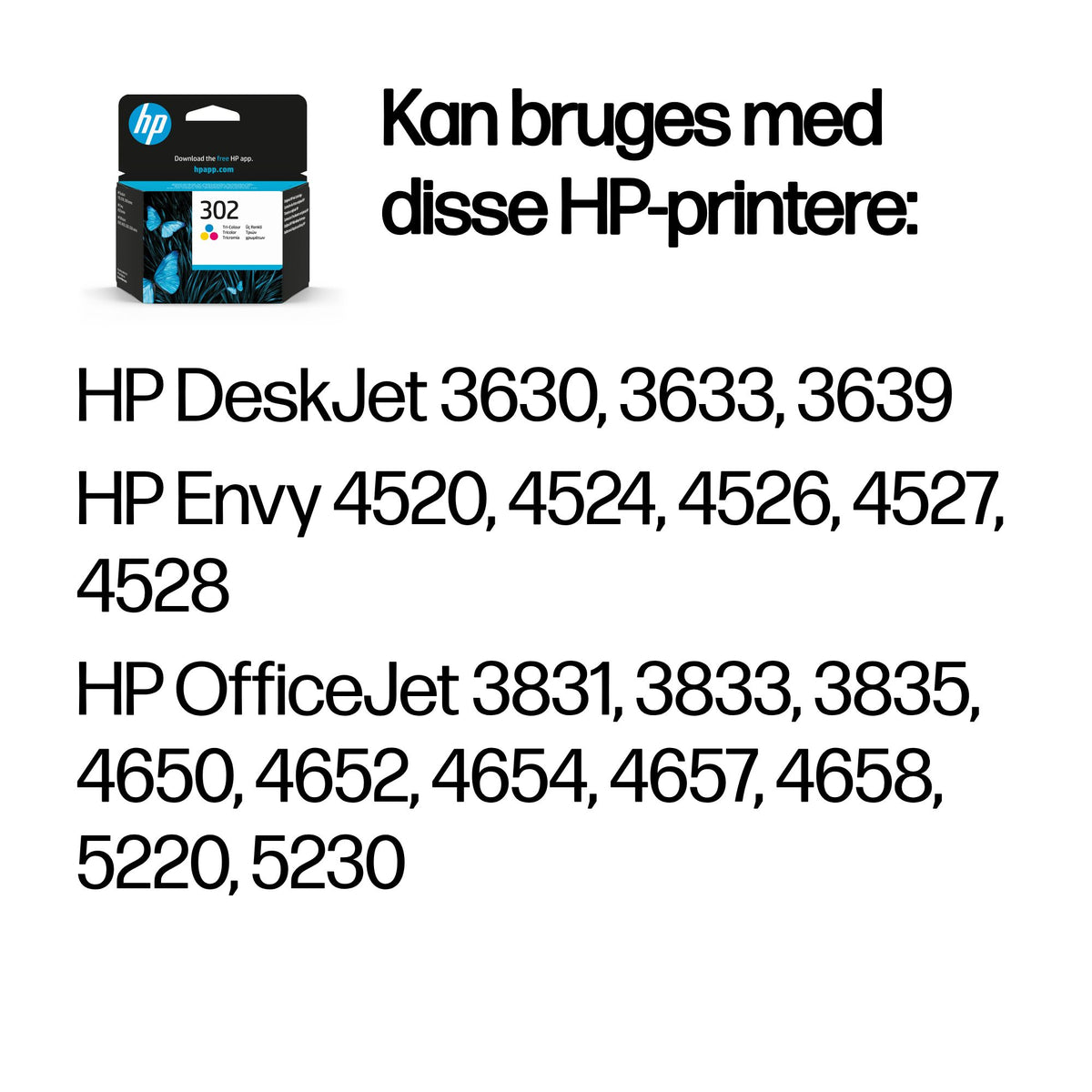 HP 302 Farve (cyan, magenta, gul) 150 sider Blæk F6U65AE
