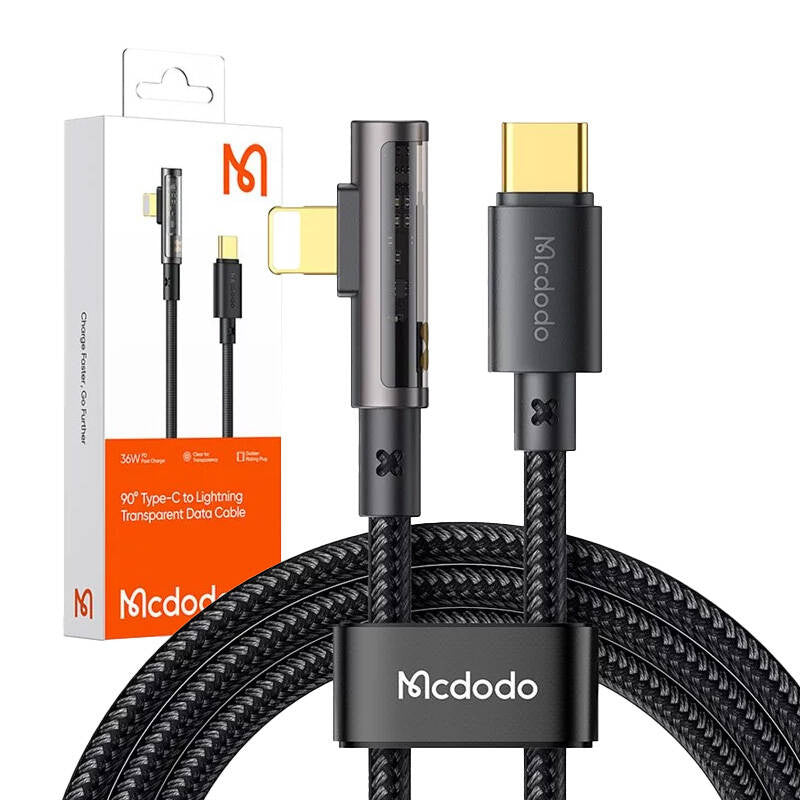 McDodo CA-3390 36W 1.2m USB-C til Lightning vinkel kabel (sort)