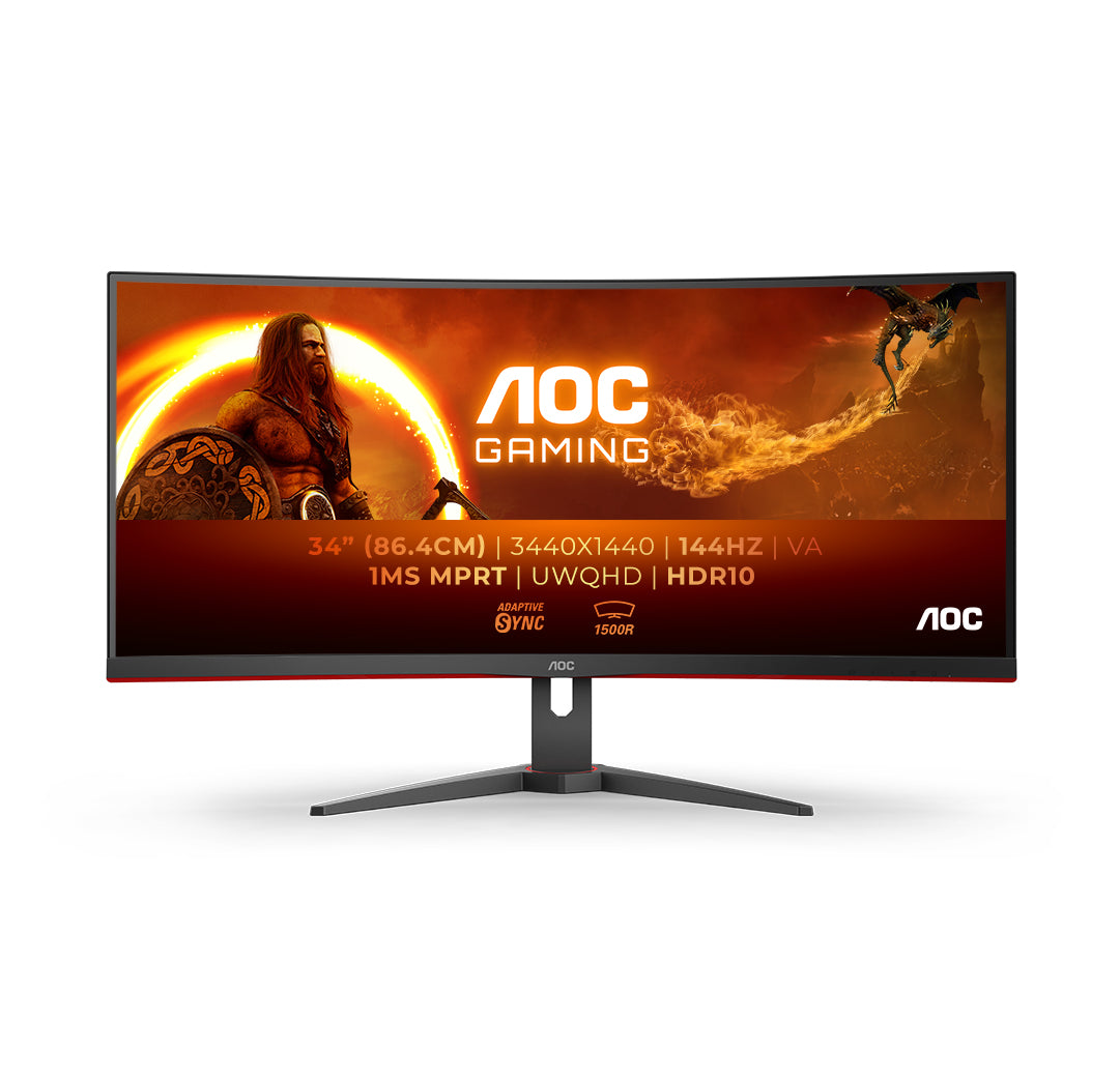 AOC G2 CU34G2XE/BK LED display 86,4 cm (34") 3440 x 1440 pixel Wide Quad HD LCD Sort, Rød