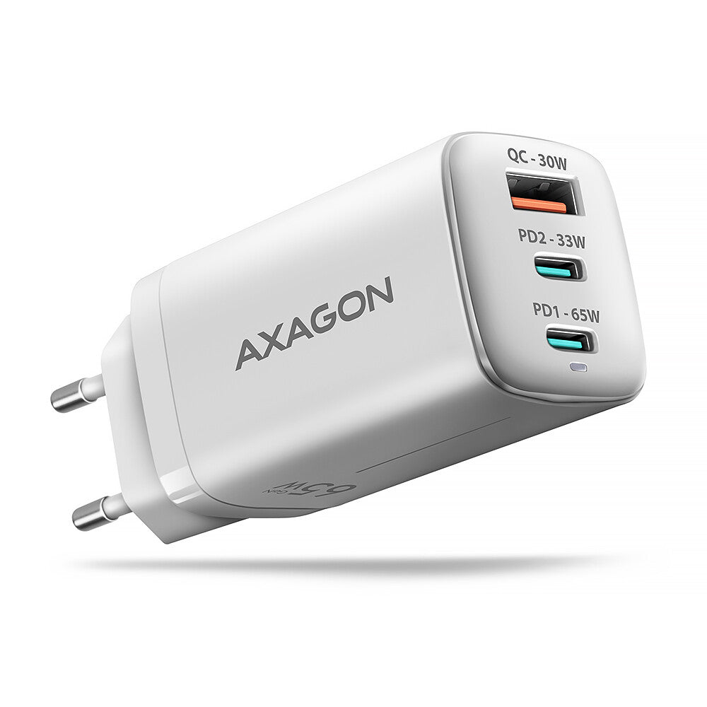 Axagon ACU-DPQ65W oplader til mobil enhed Mobiltelefon, Netbook, Laptop, Smartphone, SmartWatch, Tablet, Universel Hvid Vekselstrøm Hurtig opladning Indendørs