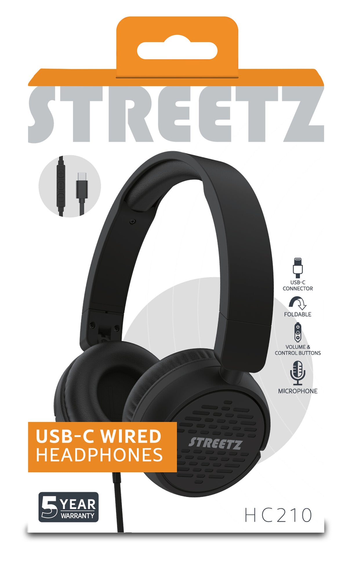 Streetz HC210-BLK hovedtelefoner/headset Ledningsført Opkald/musik USB Type-C Sort
