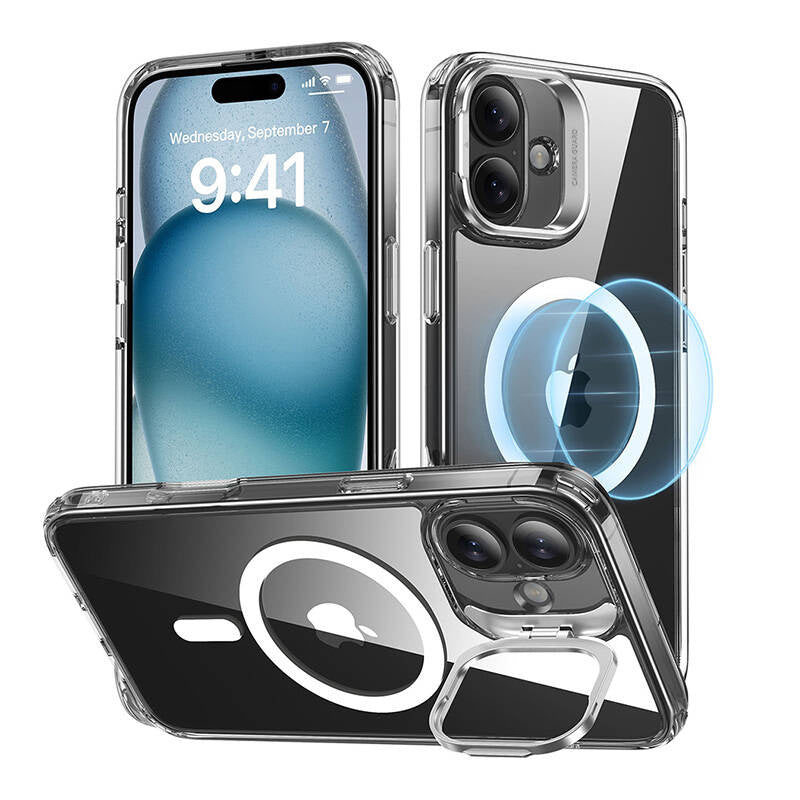 ESR Classic Hybrid (HaloLock) -hylster med stativ til iPhone 16 Plus (gennemsigtig)