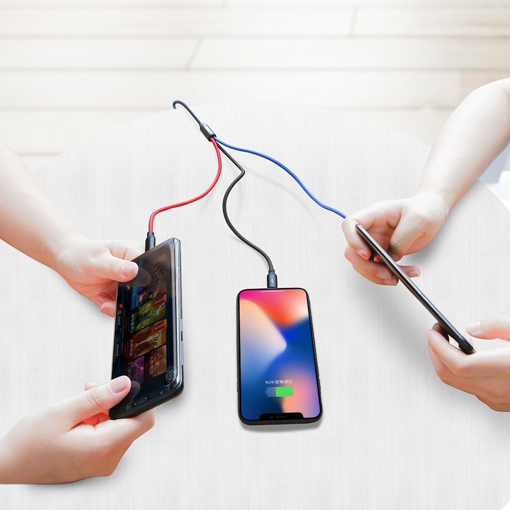 Baseus Tre Primærfarver 3in1 USB-A - micro USB / Lightning / USB-C 3.5A kabel 1,2 m - sort