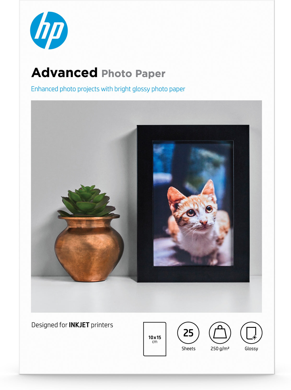 HP Advanced-fotopapir, blankt, 250 g/m2, 10 x 15 cm (101 x 152 mm), 25 ark