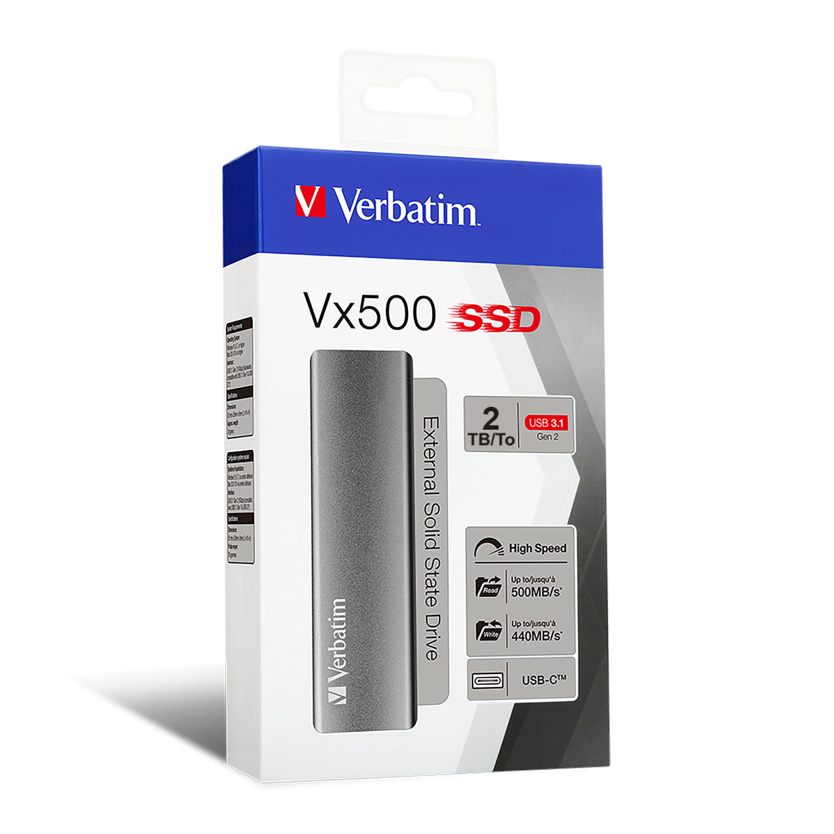 Verbatim Vx500 2 TB USB Type-C 3.2 Gen 2 (3.1 Gen 2) Sølv