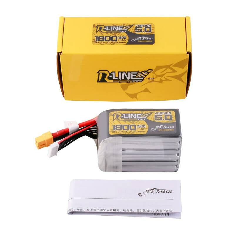 Lipo Tattu R-Line Version 5.0 1800mAh 22.2V 150C 6S batteri med XT60 stik