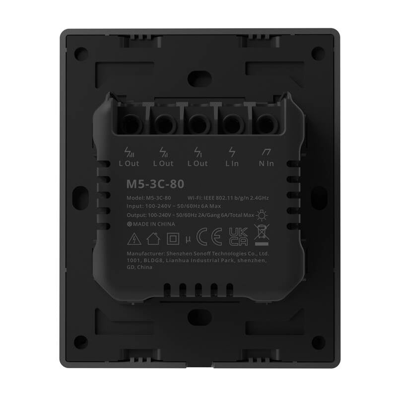 Smart WiFi vægswitch SONOFF M5-3C-80 (3-kanal, til ramme, grafit)