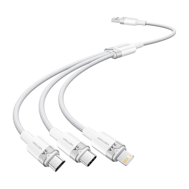 USB 2.0 A til 3in1 3A kabel Vention CTPWG 1.5M (hvid)