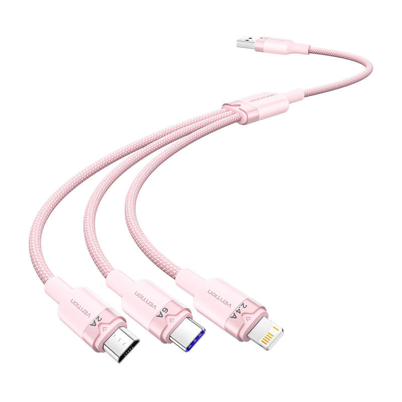USB 2.0 A til 3-i-1 6A kabel Vention CTRPG 1.5M (rosa)