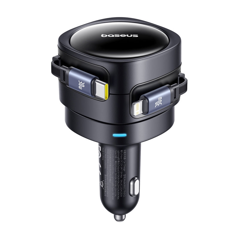 Baseus Enjoyment Max biloplader med USB-C + Lightning kabler 60W sort