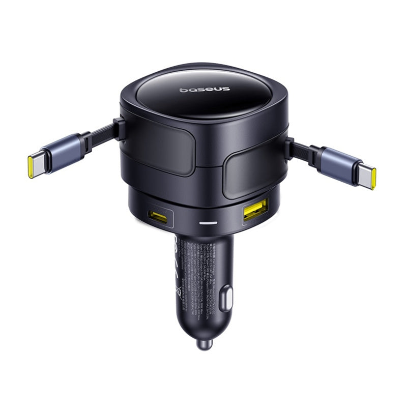 Baseus Enjoyment Max biloplader med USB-C + USB-C-kabler og USB-A + USB-C-porte 90W sort