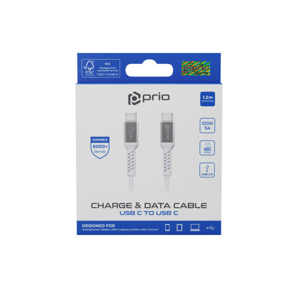 prio Charge & Data Cable USB C to USB C 1.2m white