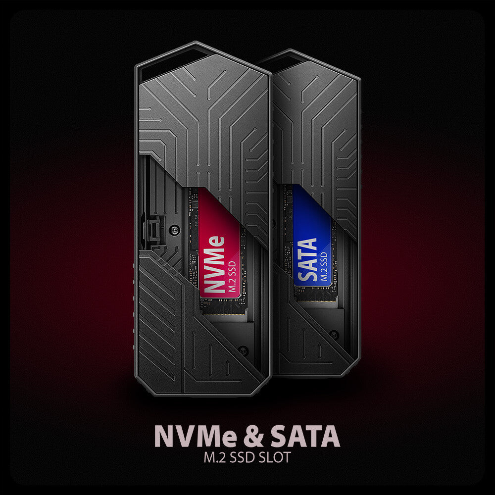 Axagon EEM2-GAM, USB-C 10Gbps - NVMe & SATA SSD GAME M.2 box, bezšroubkový SSD kabinet Sort