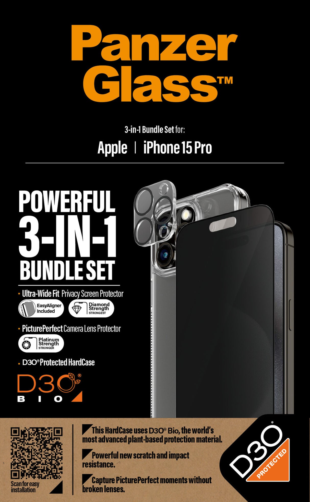 PanzerGlass ® 3-i-1 Privacy Pakke iPhone 15 Pro
