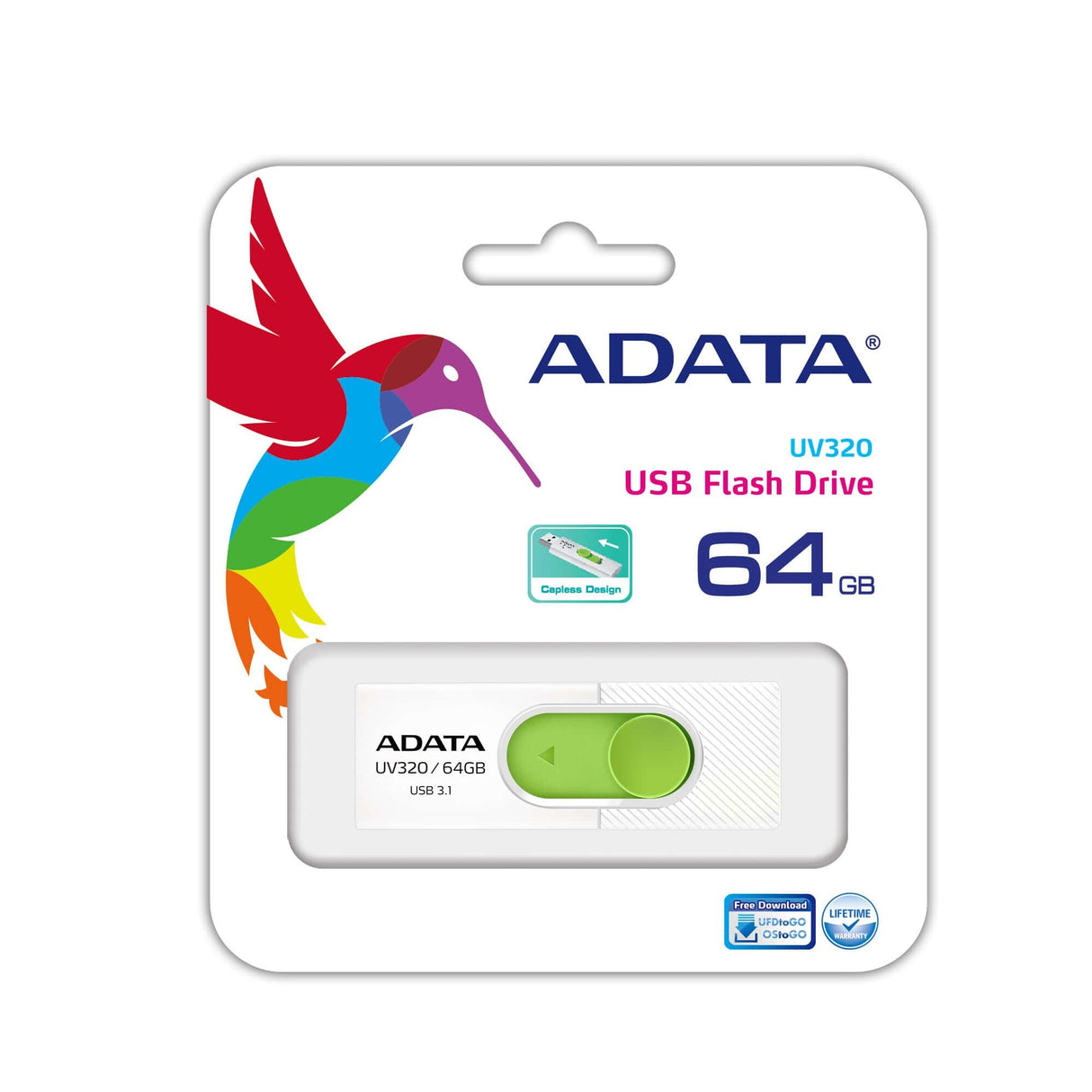 ADATA UV320 USB-nøgle 64 GB USB Type-A 3.2 Gen 1 (3.1 Gen 1) Grøn, Hvid