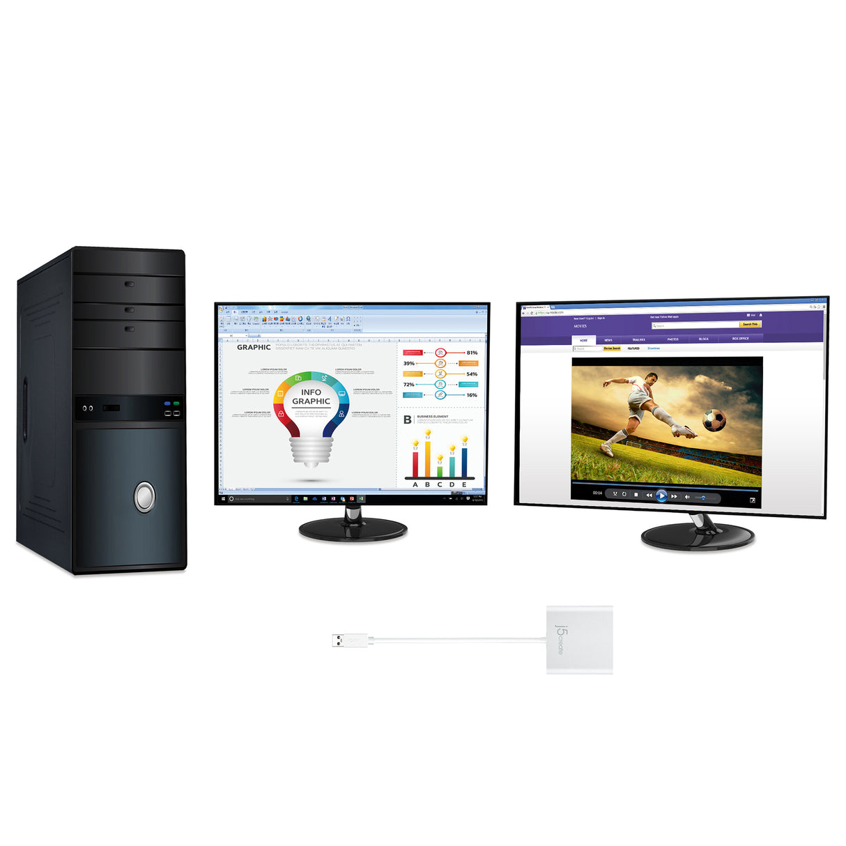 J5 Create USB 3.0 to dual HDMI 380007 multi-monitor adapter