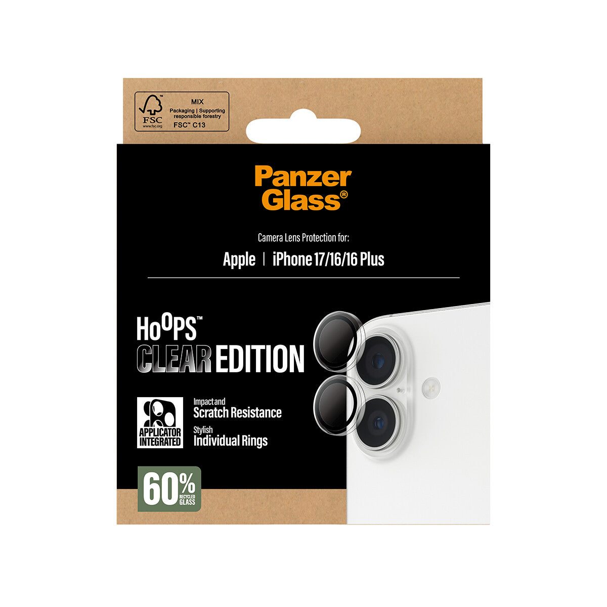 PanzerGlass ® Hoops® Kameralinsebeskytter Transparent iPhone 17 | iPhone 16 | 16 Plus