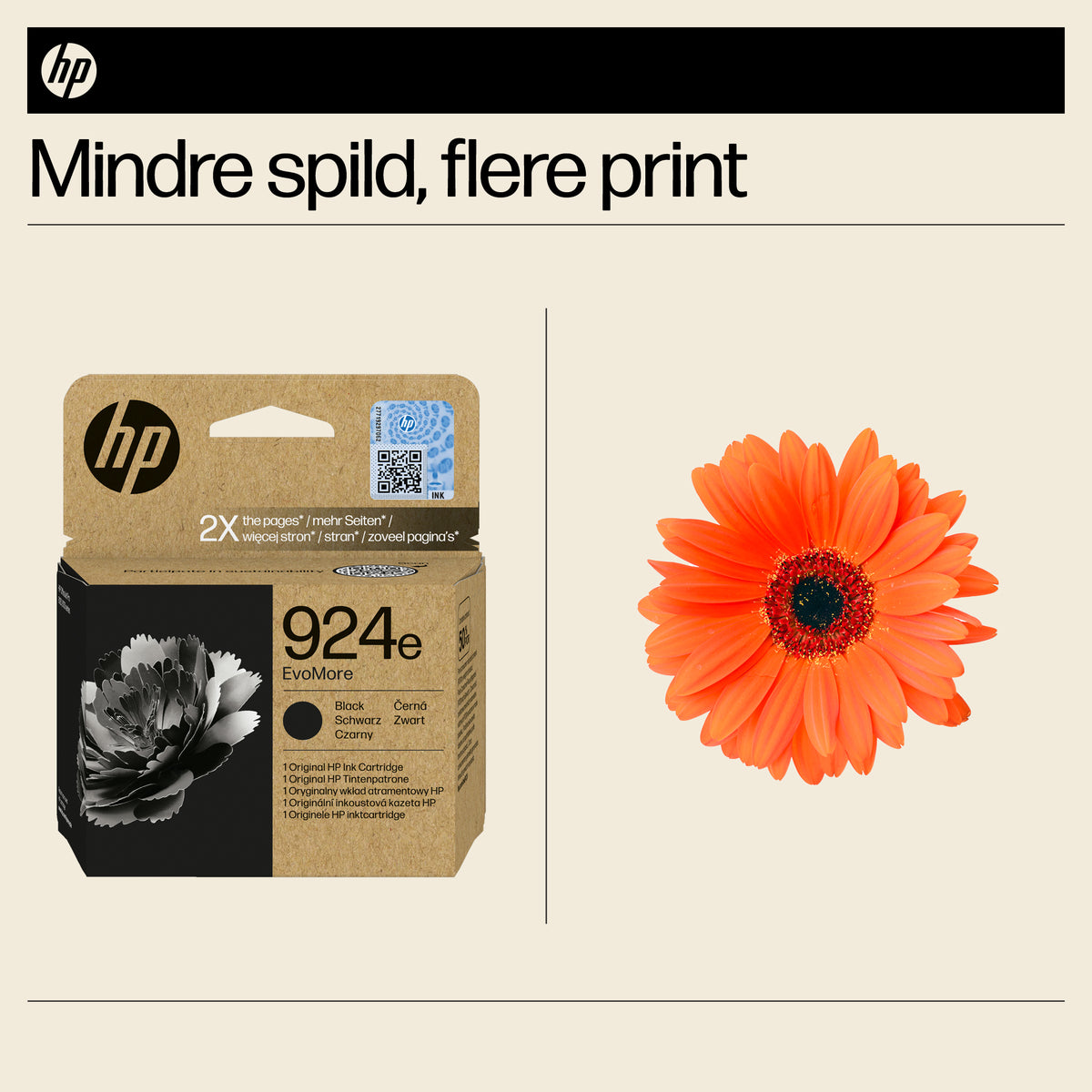 HP 924e EvoMore Black Original Sort 1000 sider Blæk