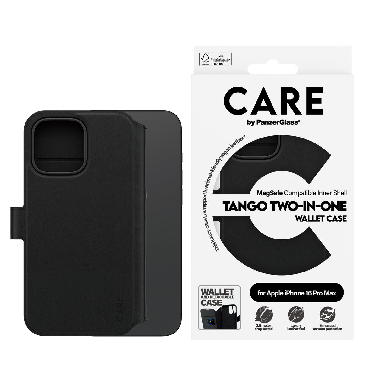 PanzerGlass CARE™ by ® Tango 2-in-1 Wallet Case m. MagSafe iPhone 16 Pro Max
