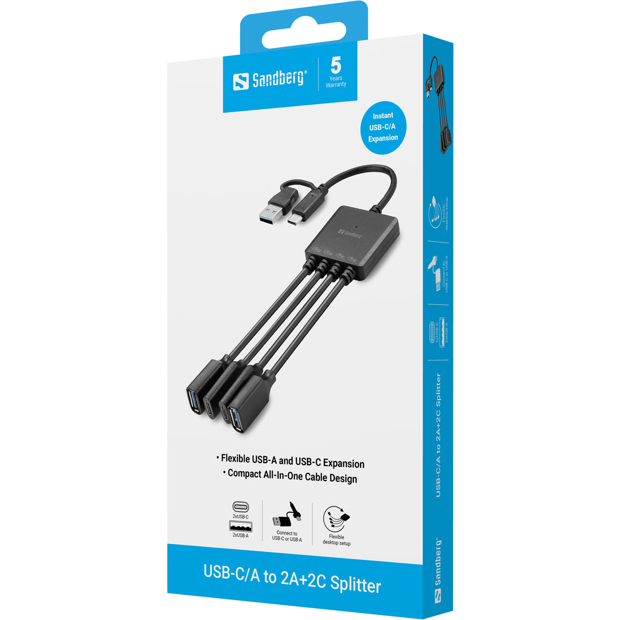 Sandberg 136-81 interface hub USB 3.2 Gen 1 (3.1 Gen 1) Type-A + Type-C 5000 Mbit/s Sort