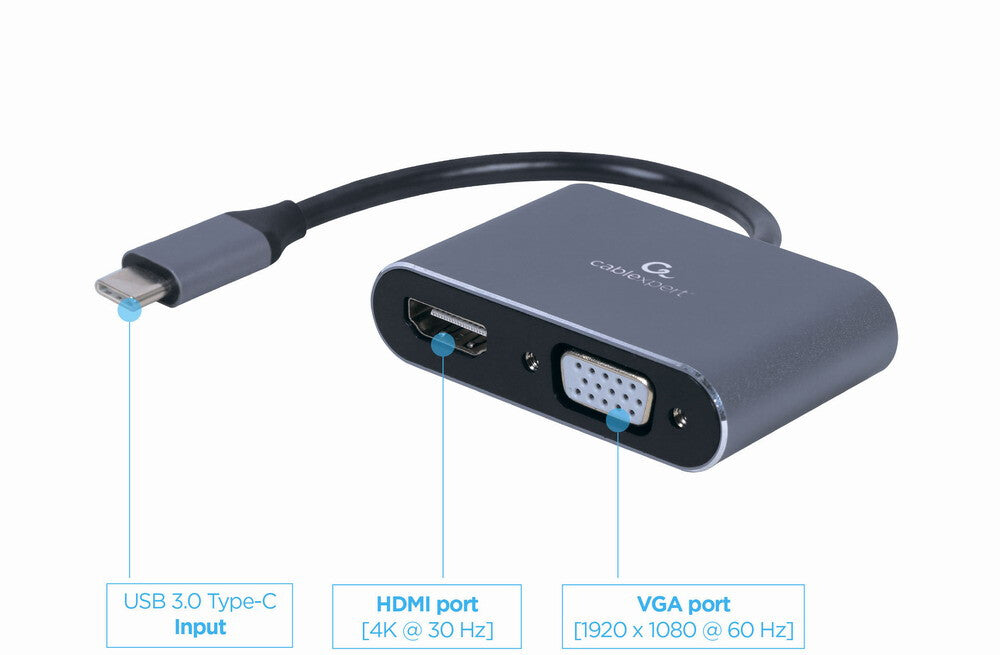 Cablexpert A-USB3C-HDMIVGA-01 USB grafisk adapter Grå