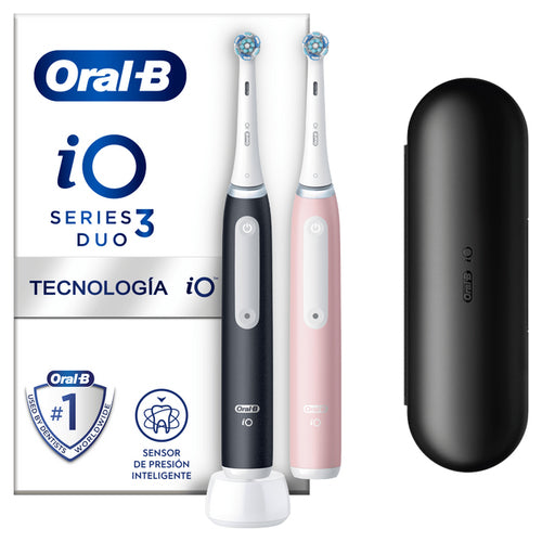Oral-B iO Series 3N Duo Elektrisk tandbørste 2 stk. Sort/Lyserød