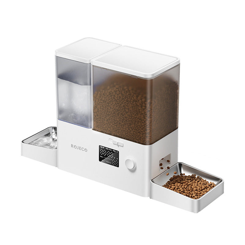 Rojeco 2 i 1 Pet Water Fountain 3.5L & Feeder 5L Button Verson (hvid)