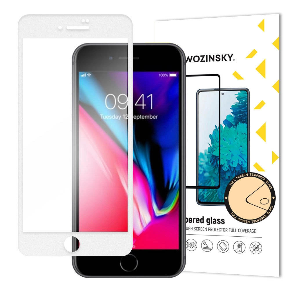 Wozinsky Temperet Glas Full Glue Super Tough Screen Protector Full Covered med Frame Case Friendly til iPhone SE 2022 / SE 2020 / iPhone 8 / iPhone 7 hvid