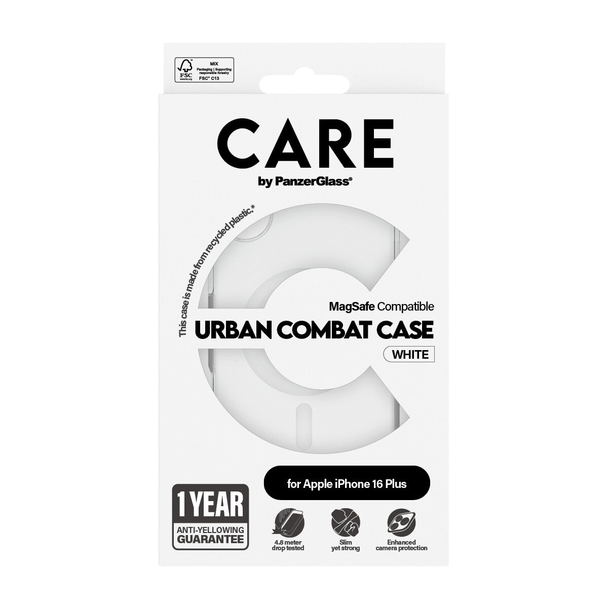 PanzerGlass CARE™ by ® Urban Combat Case Transparent m. Hvid MagSafe iPhone 16 Plus