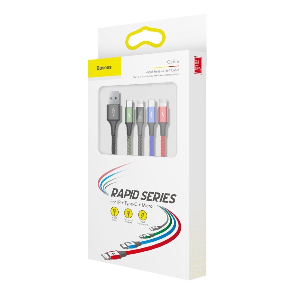 Baseus cable USB 4in1 2x Lightning / USB Type C / micro USB cable in nylon braid 3.5A 1.2m black (CA1T4-A01)