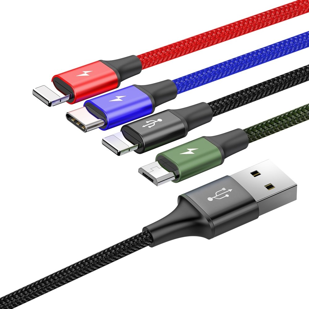 Baseus cable USB 4in1 2x Lightning / USB Type C / micro USB cable in nylon braid 3.5A 1.2m black (CA1T4-A01)