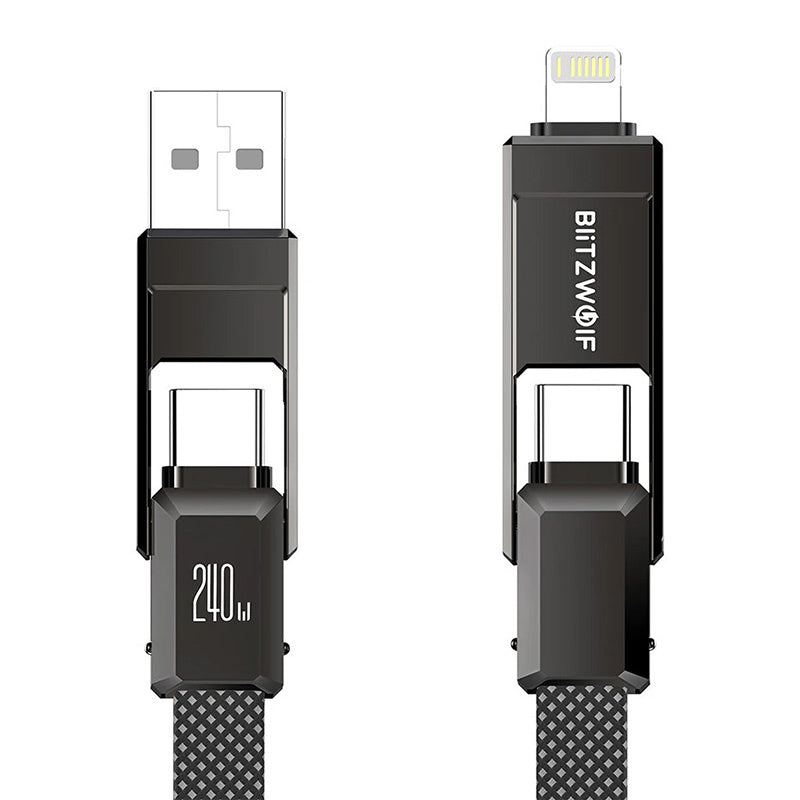 Blitzwolf BW-HDC7 4-i-1 USB+C+Lightning kabel 240W 1,2m (sort)