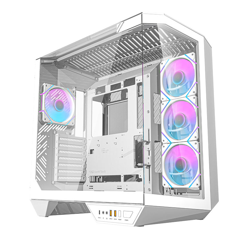 Darkflash DY470 computercase (hvid) + 4 fans + GPU-brakette