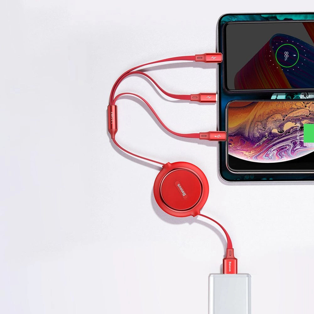 Baseus Golden Loop 3in1 forlænget kabel USB - micro USB / Lightning / USB-C 3.5A 35cm - 120cm sort (CAMLT-JH01)