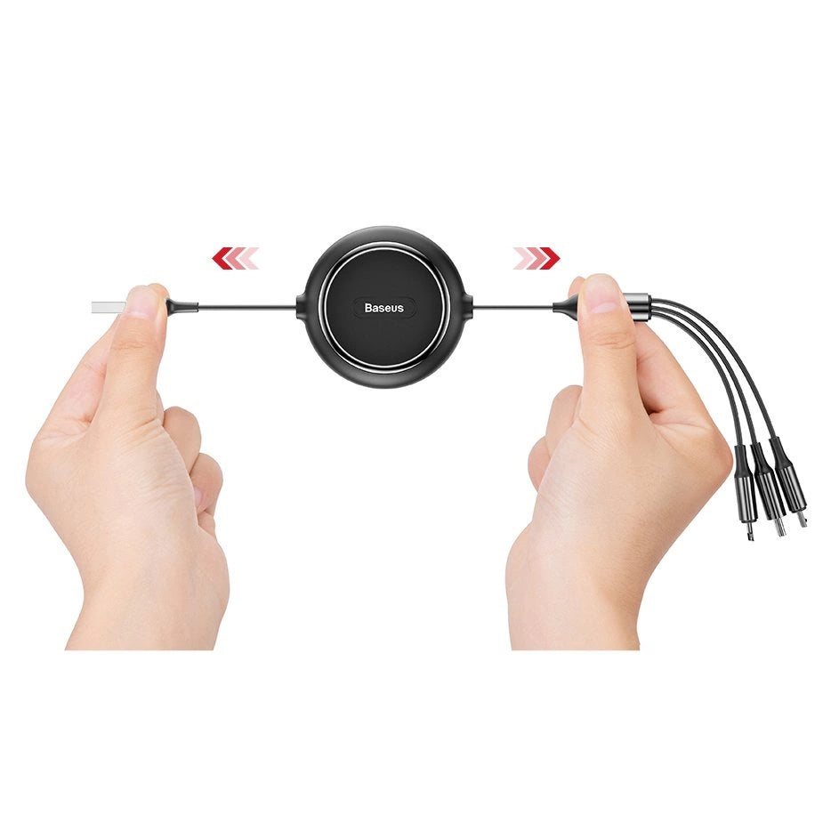 Baseus Golden Loop 3in1 forlænget kabel USB - micro USB / Lightning / USB-C 3.5A 35cm - 120cm sort (CAMLT-JH01)