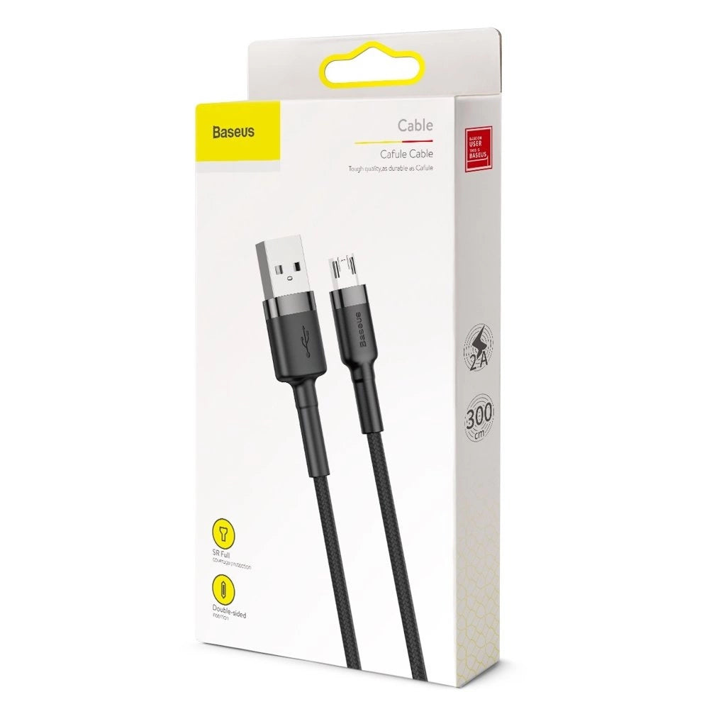 Baseus Cafule Cable holdbar nylon kabel USB / micro USB 2A 3M sort-grå (CAMKLF-HG1)