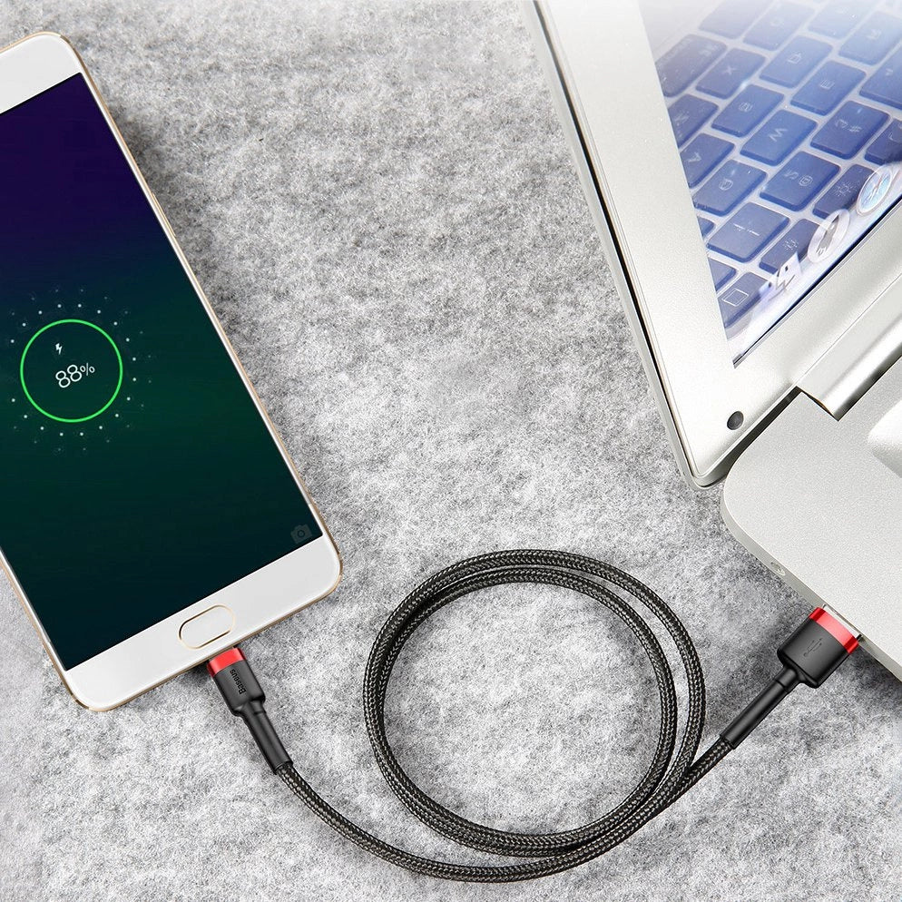 Baseus Cafule Cable holdbar nylon kabel USB / micro USB 2A 3M sort-grå (CAMKLF-HG1)