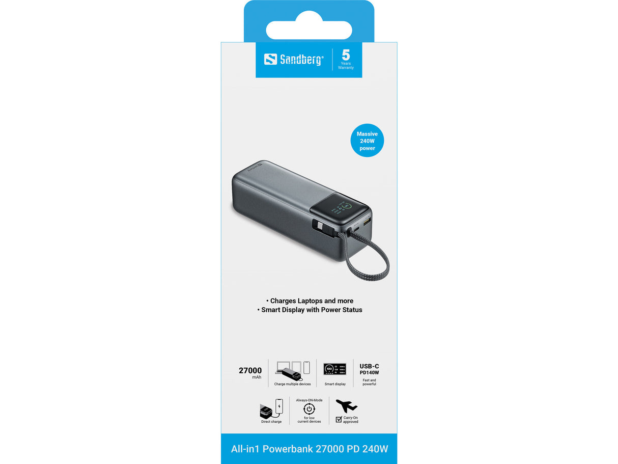 Sandberg 421-31 powerbank Lithium polymer (LiPo) 27000 mAh Sort, Grå