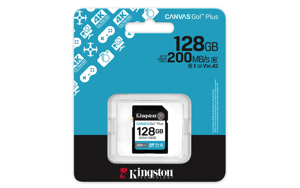 Kingston Technology Canvas Go! Plus 128 GB SDXC Canvas Go Plus Gen4 200 MB/s C10 UHS-I U3 V30