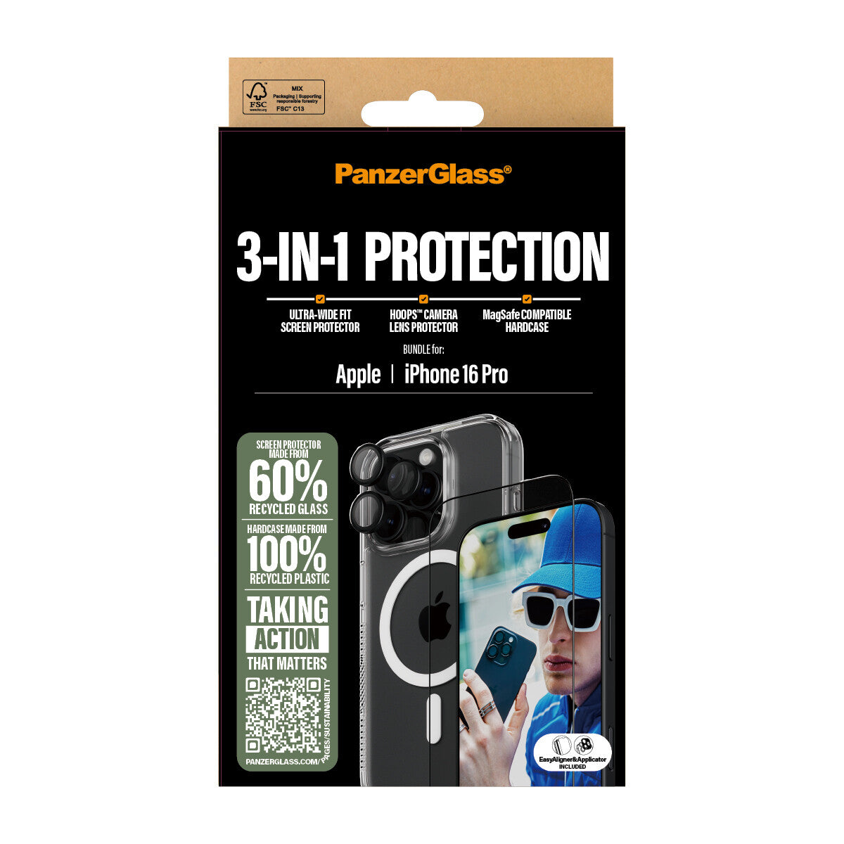 PanzerGlass ® 3-i-1 Beskyttelsespakke iPhone 16 Pro