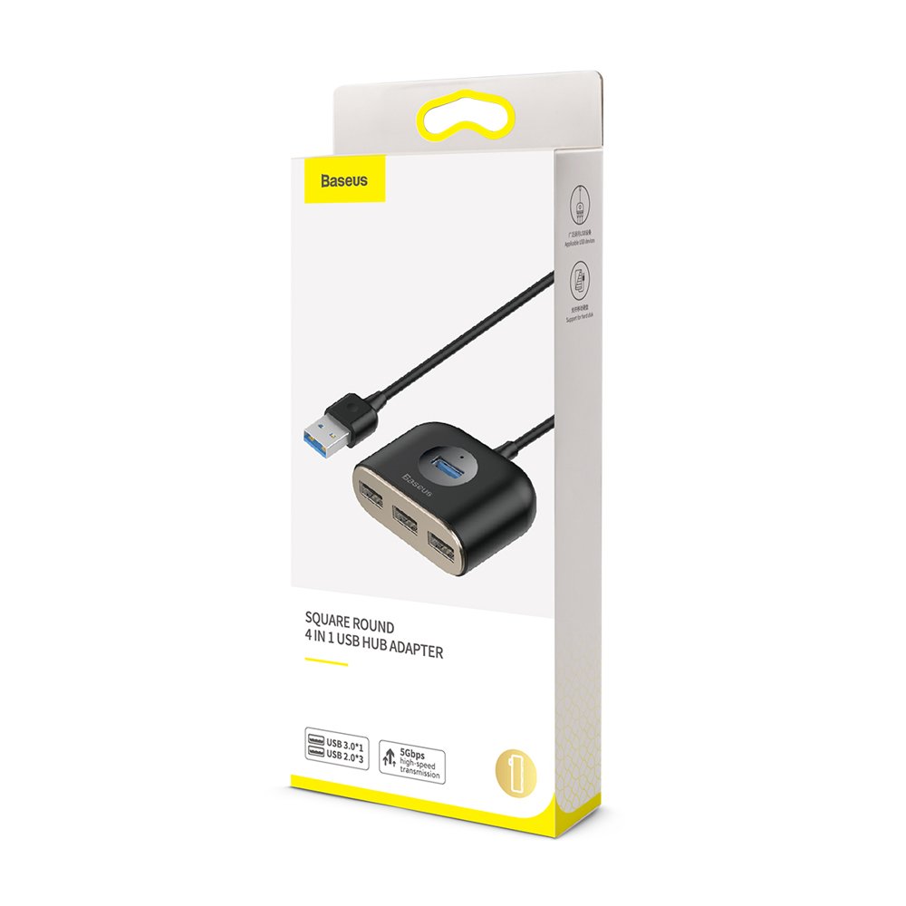 HUB Baseus Square USB-A to 1x USB-A 3.2 Gen 1 / 3x USB 2.0 with 1m cable - black