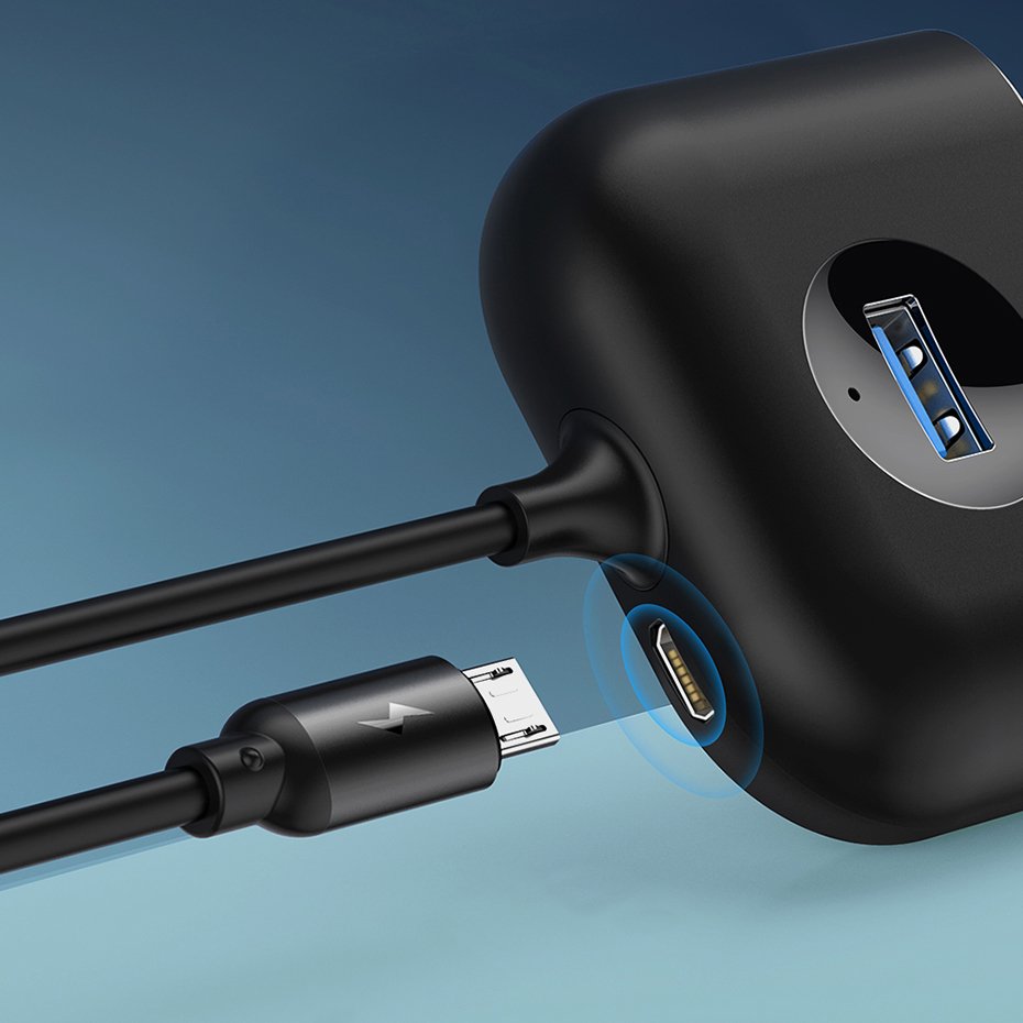 HUB Baseus Square USB-A to 1x USB-A 3.2 Gen 1 / 3x USB 2.0 with 1m cable - black