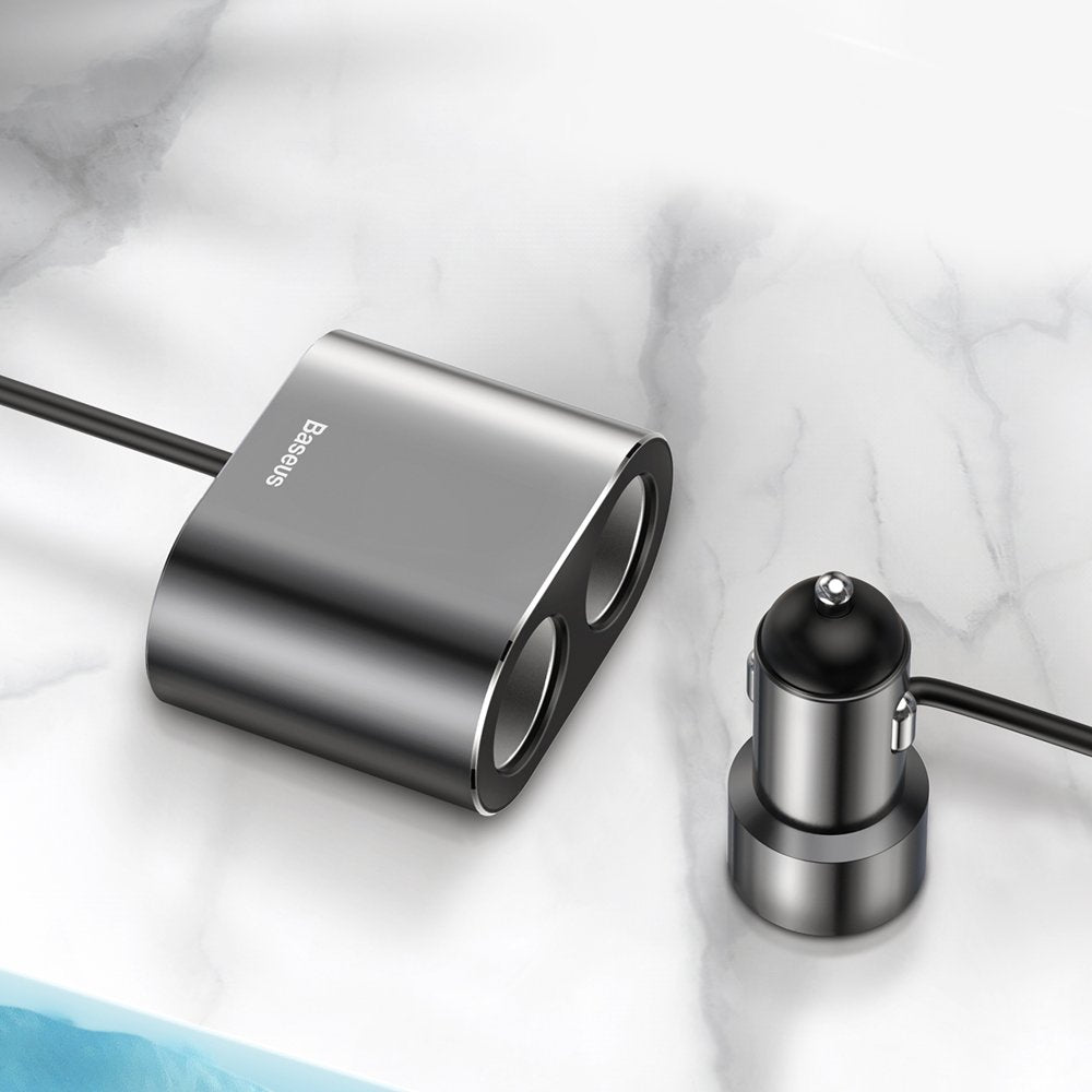 Baseus CRDYQ-01 splitter 2x cigarettelægger stikkontakt 80W 2x USB-A 3.1A - sort